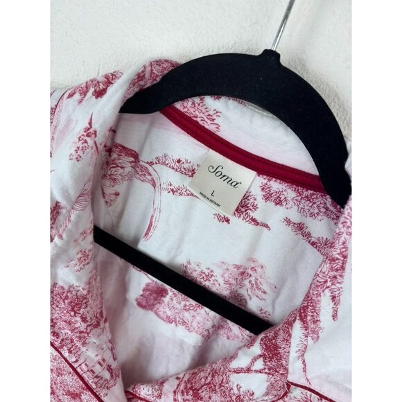 Soma women's large red ivory vintage antique patterned long sleeve pajama top - Picture 3 of 6